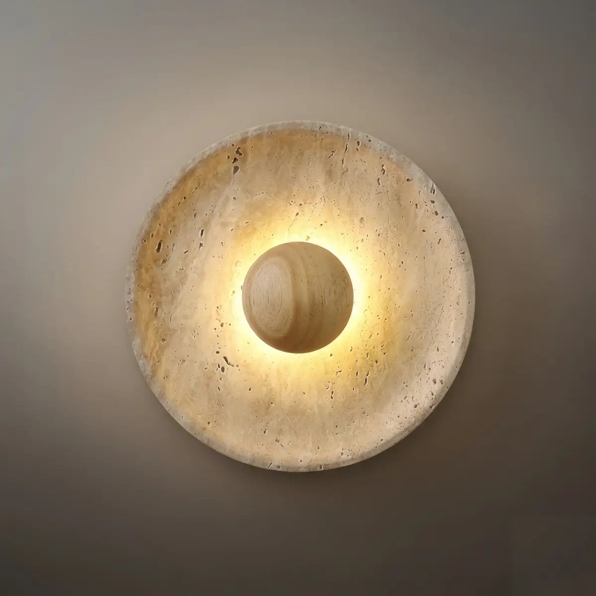 Minimalist Wall Lamp -- Yellow Travertine & Wood